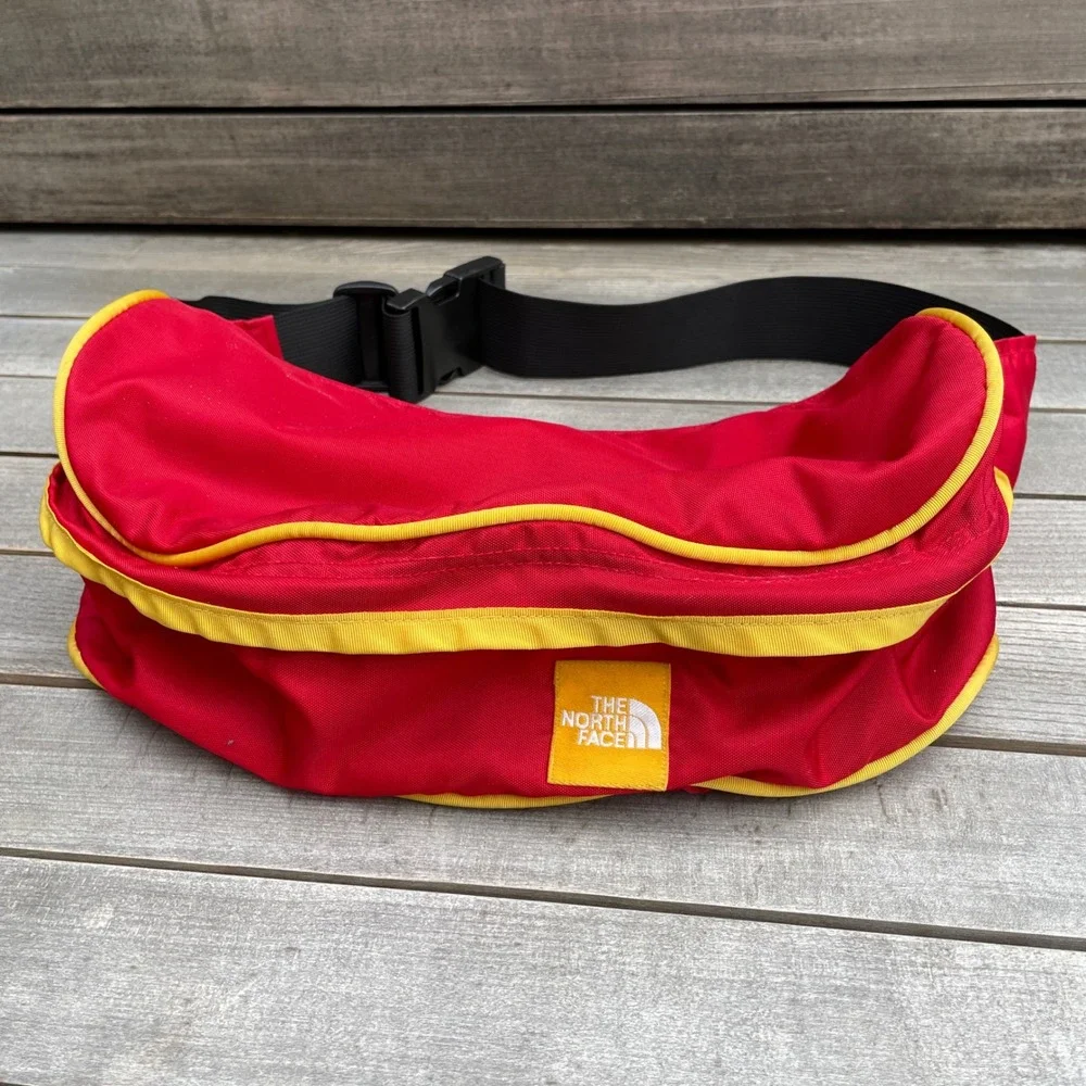 Vintage The North Face Waist 90s Fanny Pack Red Yellow Y2K Bold Retro Bag KOREA